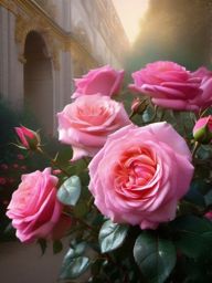 Pink Wallpaper - Elegant Pink Roses in a Versailles Garden  , splash art wallpaper, dull colors