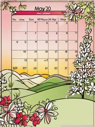 May clipart - calendar page for May with holiday events  