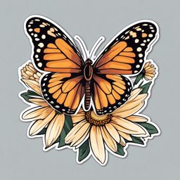 Butterfly and Daisies Sticker - Butterfly resting on daisies, ,vector color sticker art,minimal