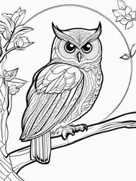 Owl Coloring Pages - Owl with a paintbrush creating art in the sky  simple coloring pages