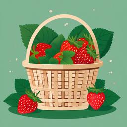 June clipart - strawberry picking with June written on a basket  color,minimalist,vector clipart