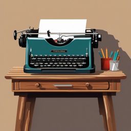 Vintage Typewriter Clipart - Vintage typewriter on a wooden writing desk.  color clipart, minimalist, vector art, 