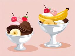 Banana Split Sundae Clipart - A banana split ice cream sundae.  color vector clipart, minimal style