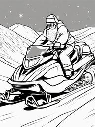 Santa on a Snowmobile Coloring Pages - Santa Zooming Across the Snow  minimal black outline printable sheet, coloring page