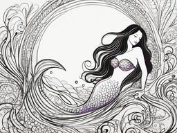 drawing of a colorful mermaid  minimal rough sketch scribbles,doodles,black and white