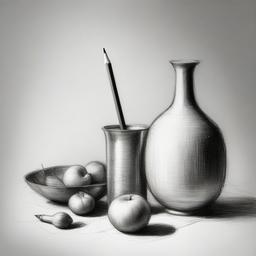 pencil drawing of still life  minimal rough sketch scribbles,doodles,black and white