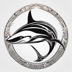 Hawaiian Tribal Hammerhead Shark Tattoo - Showcase strength and cultural symbolism with a tribal-inspired tattoo featuring a hammerhead shark.  simple vector color tattoo,minmal,white background