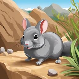 Chinchilla cartoon - Chinchilla scurrying over rocky terrain  