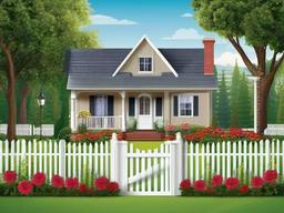 House clipart - house with a picket fence  