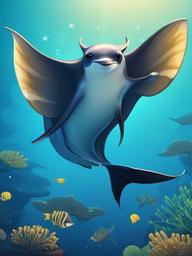 Manta Ray cartoon - graceful, winged swimmer  cartoon sticker style