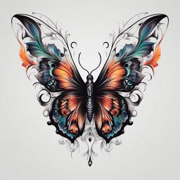 butterfly skull throat tattoo  simple color tattoo, minimal, white background