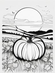 Pumpkin with Harvest Moon Coloring Pages - Large Moon Rising Over a Pumpkin Patch  minimal black outline printable sheet, coloring page