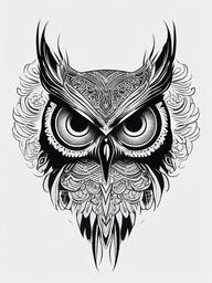 Black and White Owl Tattoo - Capture the essence of simplicity with a black and white owl tattoo.  simple color tattoo,vector style,white background