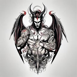 Tattoo Devil Angel-Creative and symbolic tattoo featuring both a devil and an angel, capturing themes of duality and contrast.  simple color tattoo,white background
