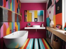 A bathroom with Pop Art interior design features playful colors, quirky accessories, and graphic prints that turn the space into a whimsical retreat.  