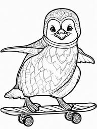 Penguin Coloring Pages - Penguin on a skateboard performing tricks  simple coloring pages