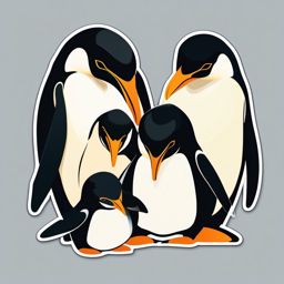 Penguin Family Sticker - A happy family of penguins huddled together. ,vector color sticker art,minimal