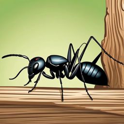 Carpenter Ant Clip Art - A carpenter ant near wood,  color vector clipart, minimal style