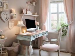 Shabby Chic home office features distressed furniture, romantic decor, and soft colors, offering a cozy and inspiring retreat for work.  