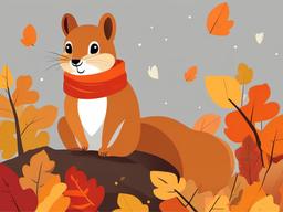 Squirrel clipart - squirrel wearing a scarf in the autumn  color,minimalist,vector clipart