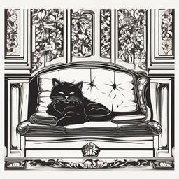 Cat clipart - cat sleeping peacefully on a couch  