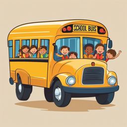 Bus Clipart - A school bus full of cheerful kids.  color vector clipart, minimal style