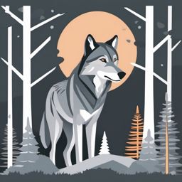 Grey Wolf Clip Art - Grey wolf in a forest setting,  color vector clipart, minimal style