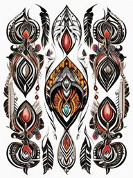 Tribal-style bullet design. Cultural fusion with modern weaponry.  color tattoo design, white background