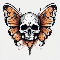 skull with butterfly wings  simple color tattoo, minimal, white background