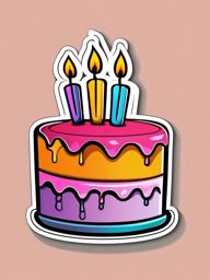 Cake with Candle Sticker - Cake adorned with a lit birthday candle, ,vector color sticker art,minimal