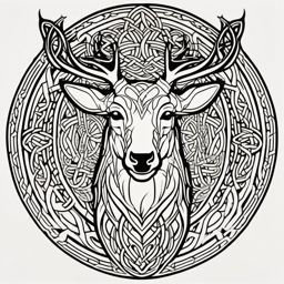 Celtic Deer Knotwork - Explore the intricacies of Celtic knotwork with a tattoo featuring a deer as a central motif.  outline color tattoo,minimal,white background