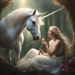 compassionate unicorn healing a wounded creature with its soothing touch and gentle presence. 