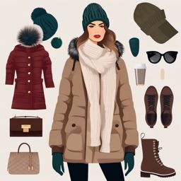 Winter Fashion Trends clipart - Stylish winter fashion essentials, ,vector color clipart,minimal