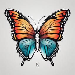 butterfly letter b tattoo  simple color tattoo, minimal, white background