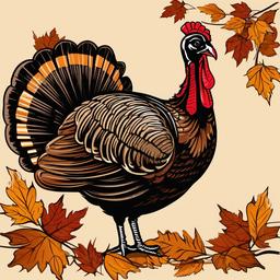 Turkey clipart - turkey with autumn leaves around  