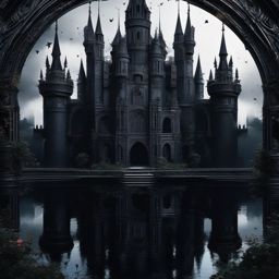 Black Wallpaper 4K - Mysterious Gothic Castle in 4K  intricate patterns, splash art, wallpaper art