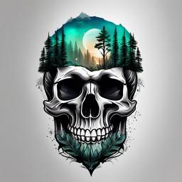 skull forest tattoo  simple color tattoo,white background