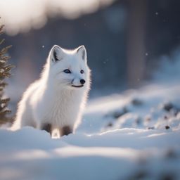 arctic fox kit hunting for prey in the snowy wilderness 8k ultrarealistic cinematic 