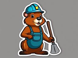 Beaver cartoon - skilled builder with a flat tail  cartoon sticker style