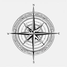 Nordic Compass Tattoo - Compass design with Norse influences.  simple vector tattoo,minimalist,white background