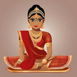 Create a clipart of a Bharatanatyam dancer (no face) in a practise sari school uniform in the aramandi (half-sitting) position  