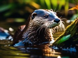 Cute Otter Playfully Swimming in a Hidden Creek 8k, cinematic, vivid colors