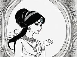 drawing of princess jasmine  minimal rough scribbles,doodles,black and white