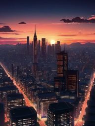 City Skyline at Dusk in Anime Cool Anime Wallpapers for Phone intricate details, patterns, wallpaper photo