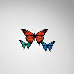 three butterflies tattoo  simple color tattoo, minimal, white background