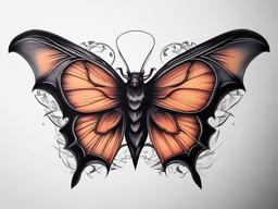 butterfly bat tattoo  simple color tattoo, minimal, white background