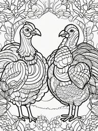 Turkey Family Coloring Pages - Group of Turkeys Celebrating Together  minimal black outline printable sheet, coloring page