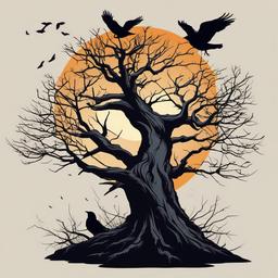 dead tree with crows tattoo  simple vector color tattoo