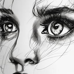 drawing of eyes with makeup  minimal rough sketch scribbles,doodles,black and white