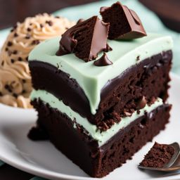 chocolate mint cake with mint chocolate chip icing, devoured at an ice cream parlor. 